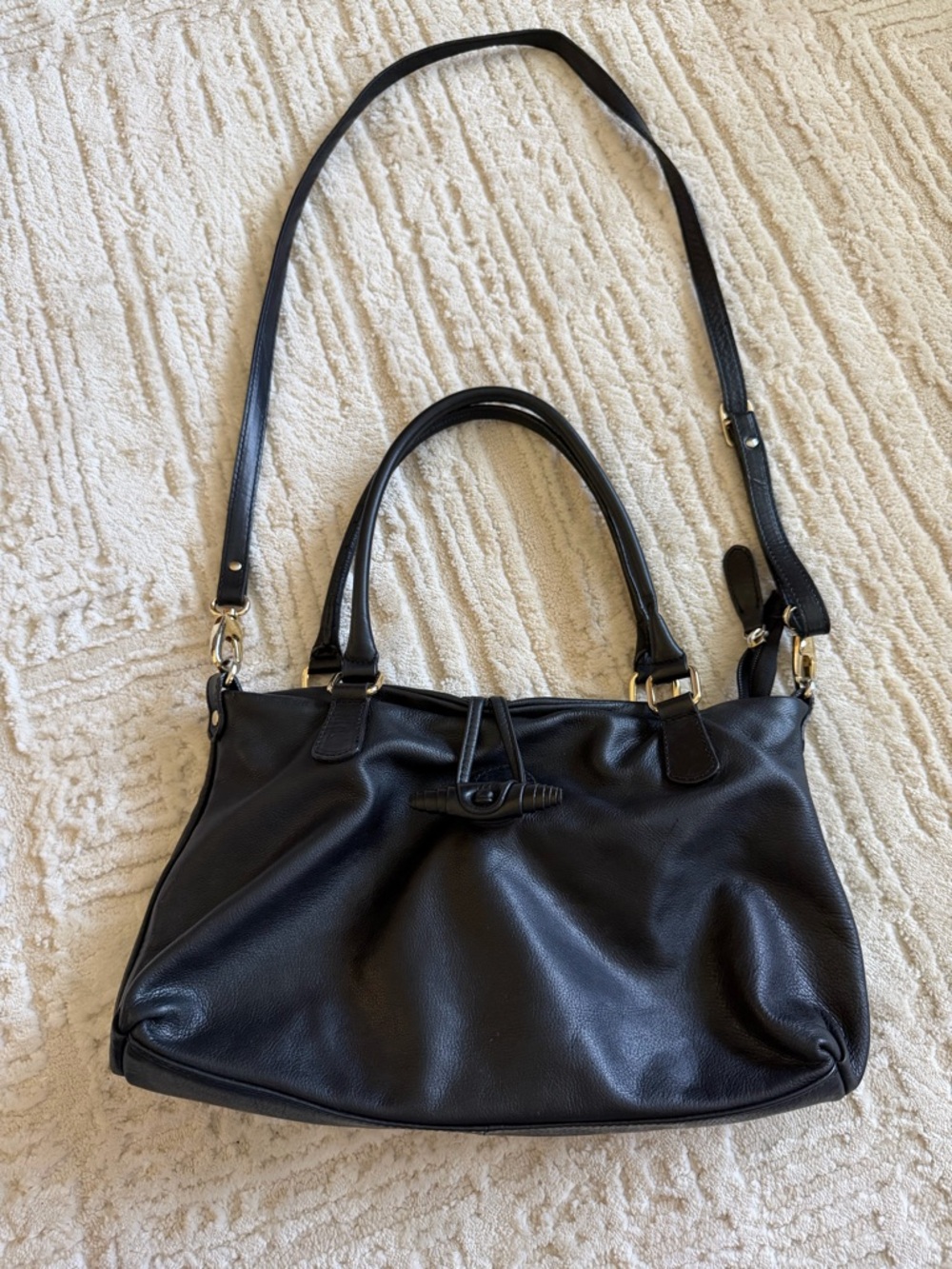 Gianni Conti Black Leather Shoulder Bag Italian Convertible Crossbody Purse